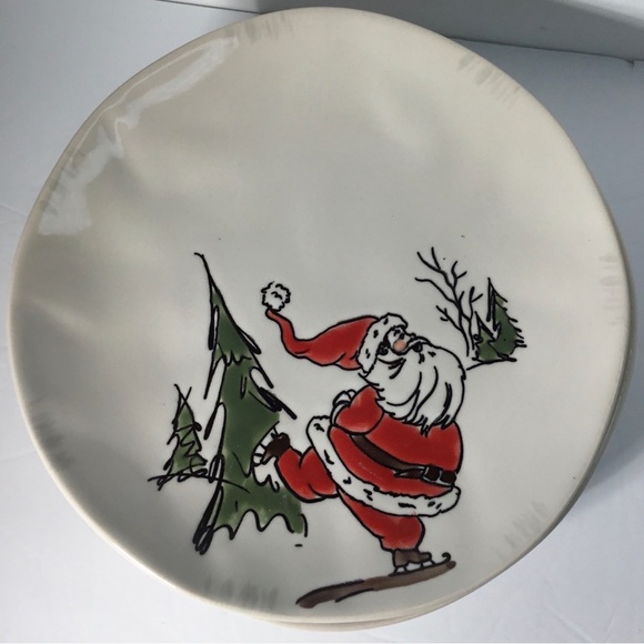 4 Salad / Dessert Plates Eli & Ana Handmade Whimsy Santa 8 1/2"  New - Picture 3 of 9